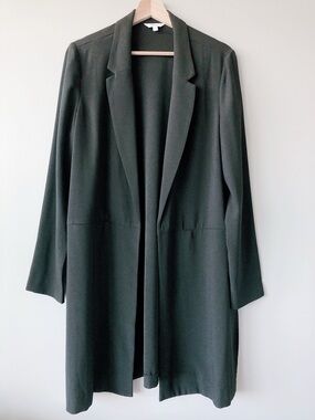 Reitmans Long Open Front Coatigan dark Grey green LIKE NEW PTP: 21”